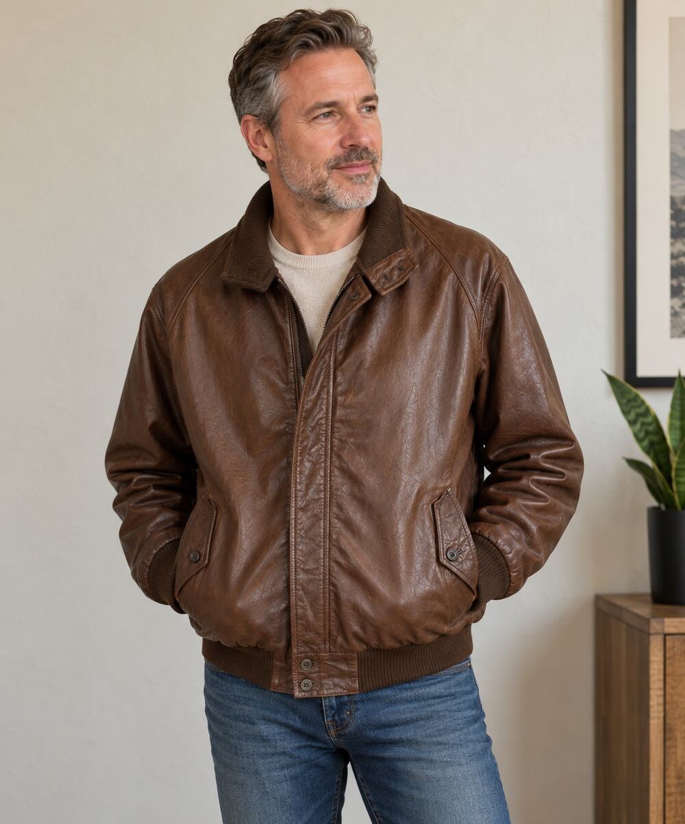 Vintage 1980s Zero King Brown Leather Bomber Jacket Men’s 48 50" Chest Taiwan